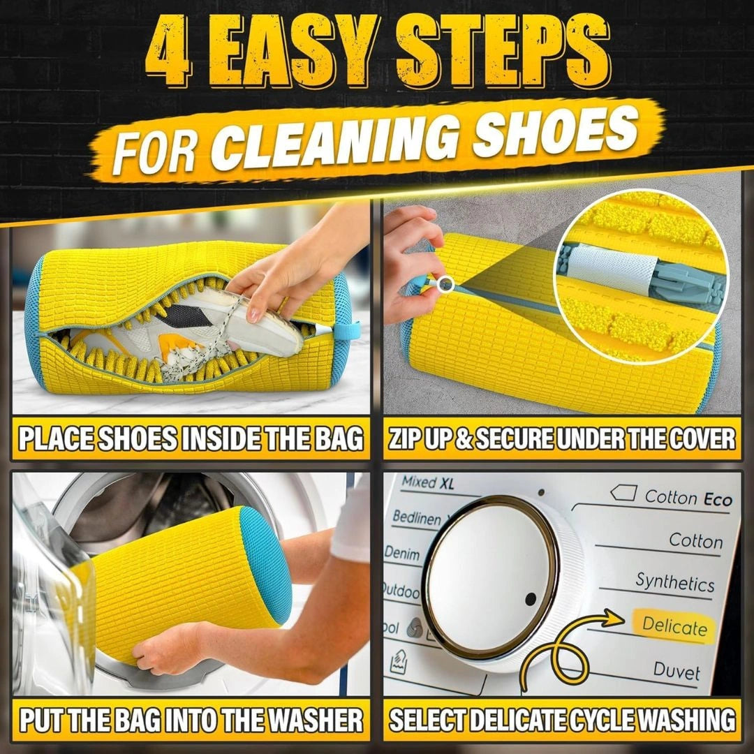 Shoes inside padded mesh bag in washing machine