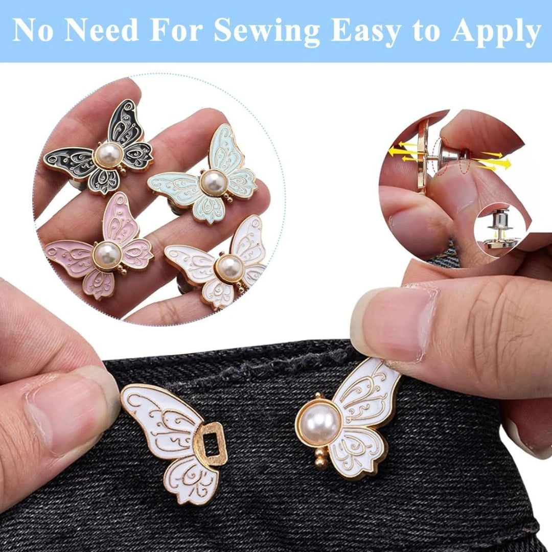 Pearl butterfly pin as decorative accessory on outfit