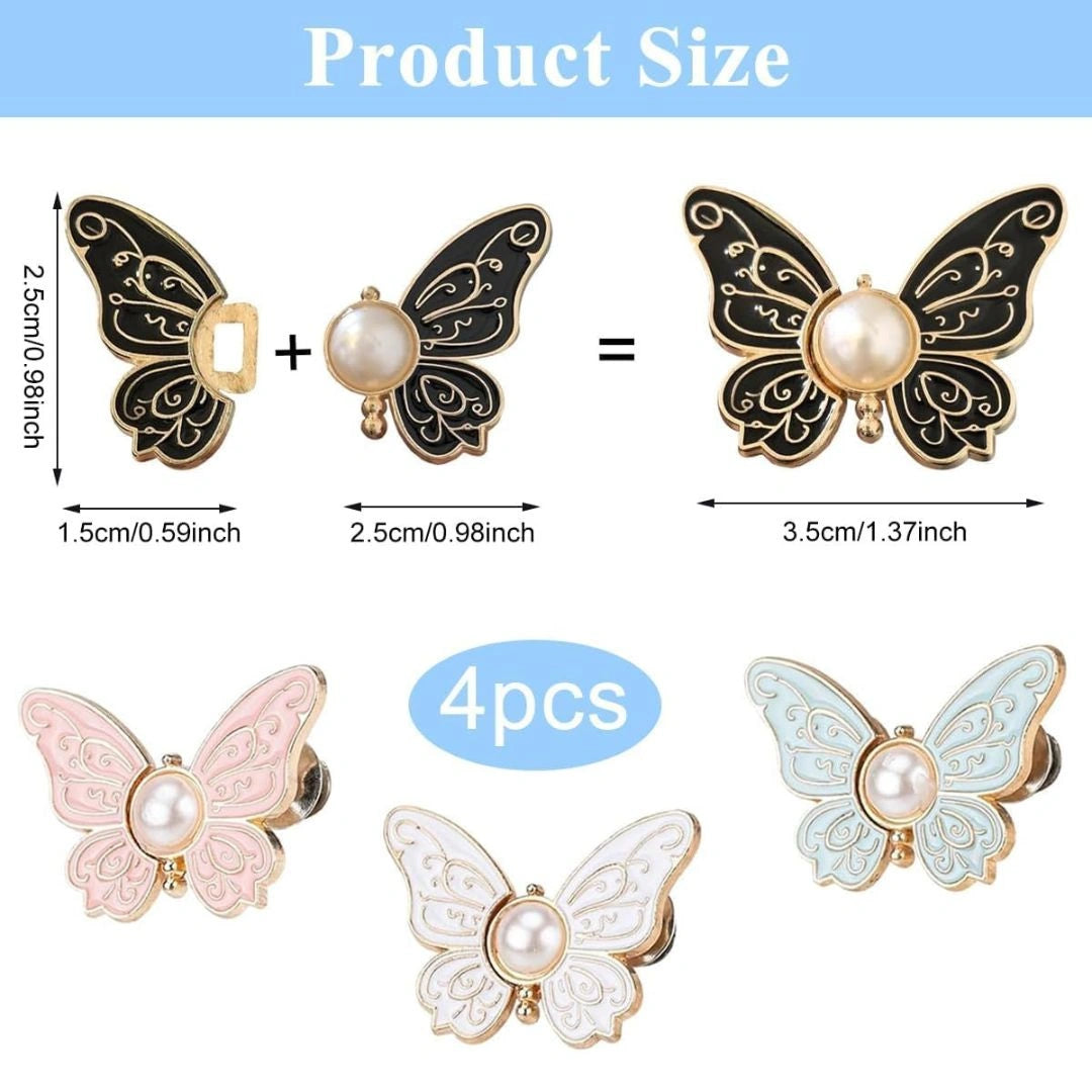 Butterfly pearl button pins set